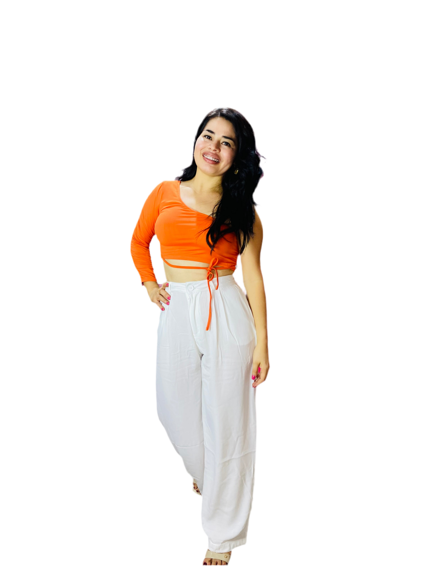 Camisa una manga larga mujer dama INT1-670 399299 anaranjado