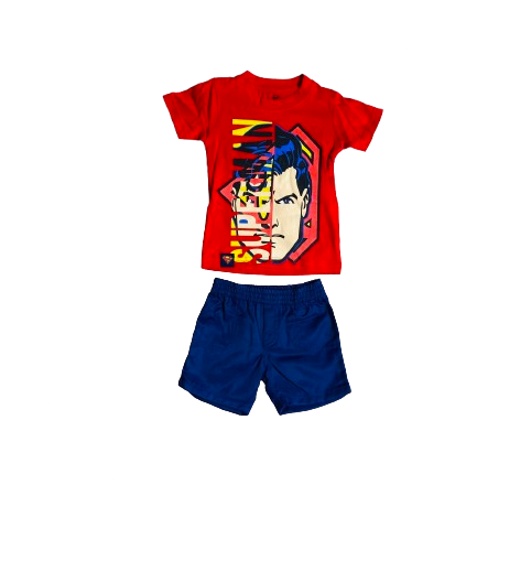 Set conjunto dos piezas para bebe niño super man short y camisa 12m a 3T C9-SM-1026N 690245 roja azul