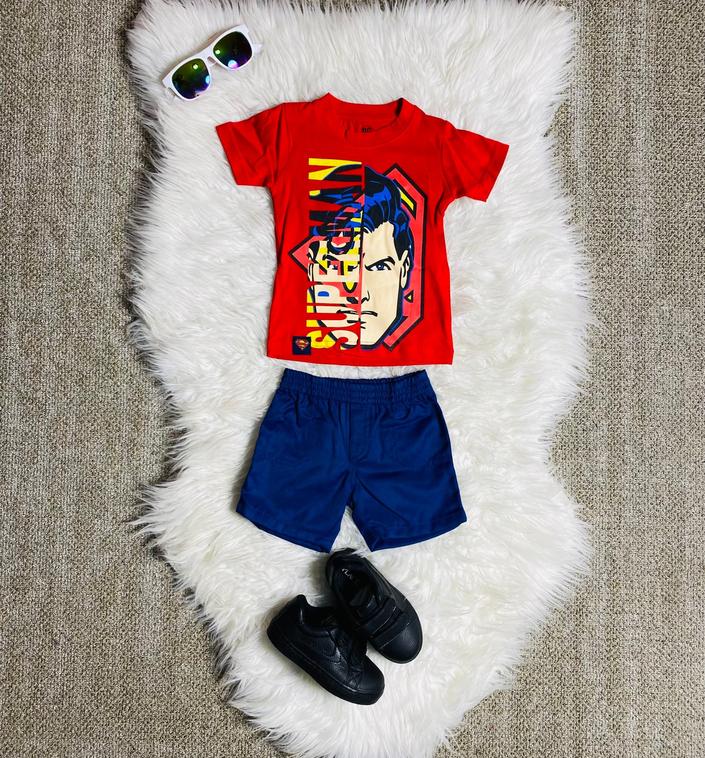 Set conjunto dos piezas para bebe niño super man short y camisa 12m a 3T C9-SM-1026N 690245 roja azul