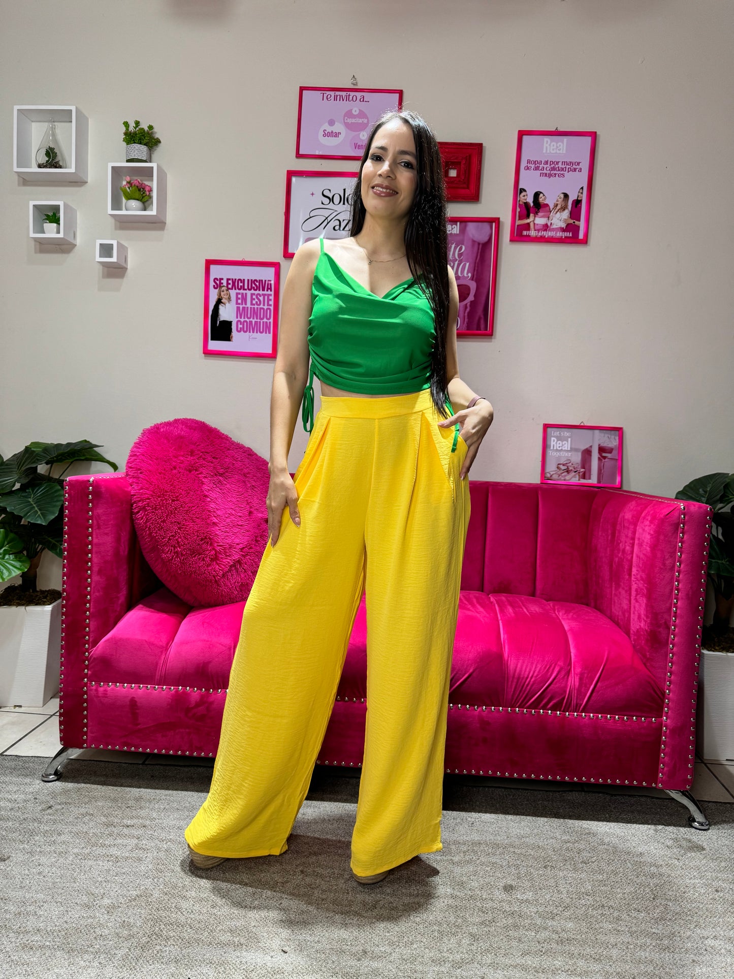 Pantalón tela formal dama Negro Blanco Verde Naranja Azul Amarillo PR3-1554 690390