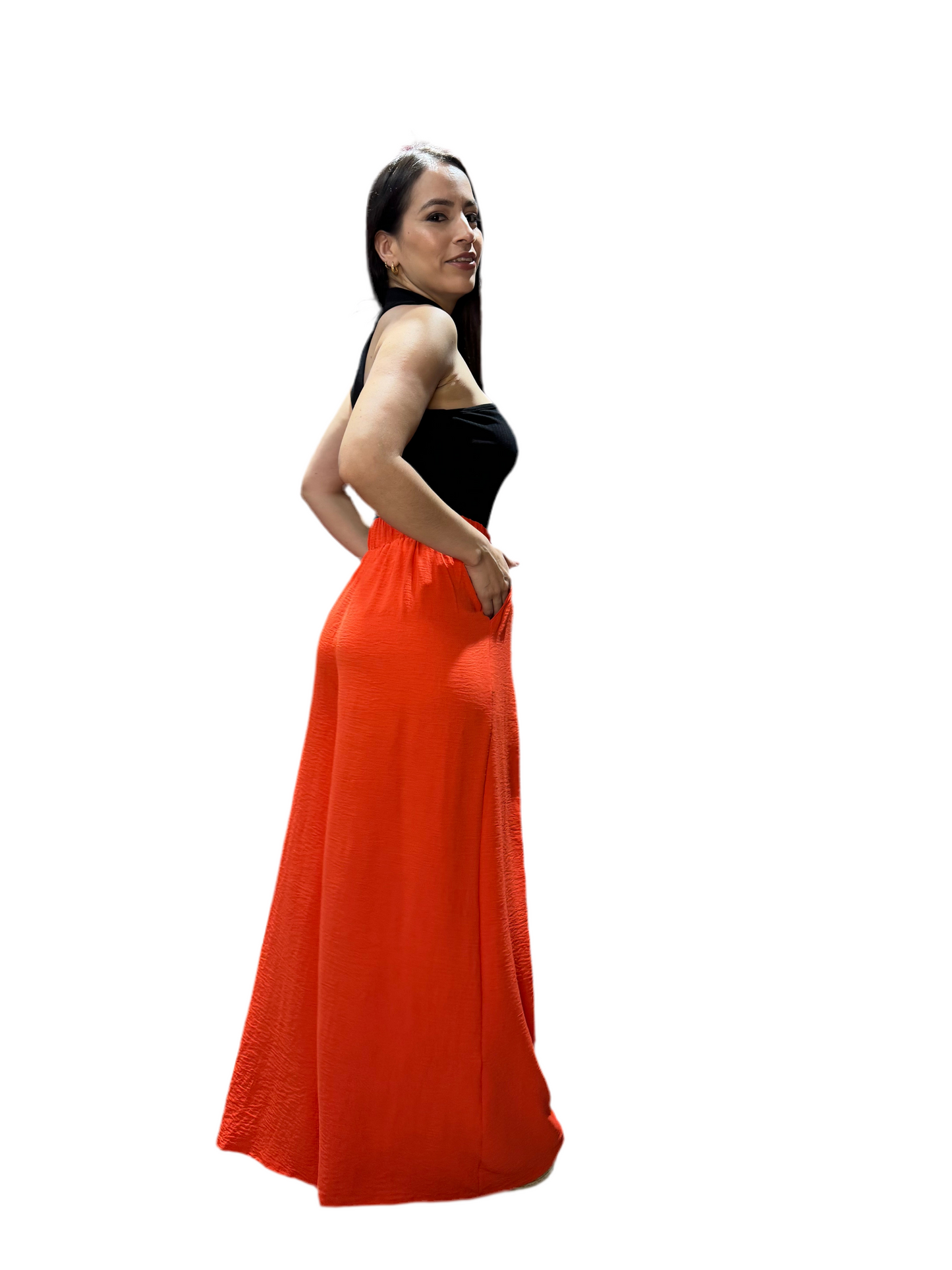 Pantalon ancho wide leg para mujer CPD1068-63 590395 anaranjado