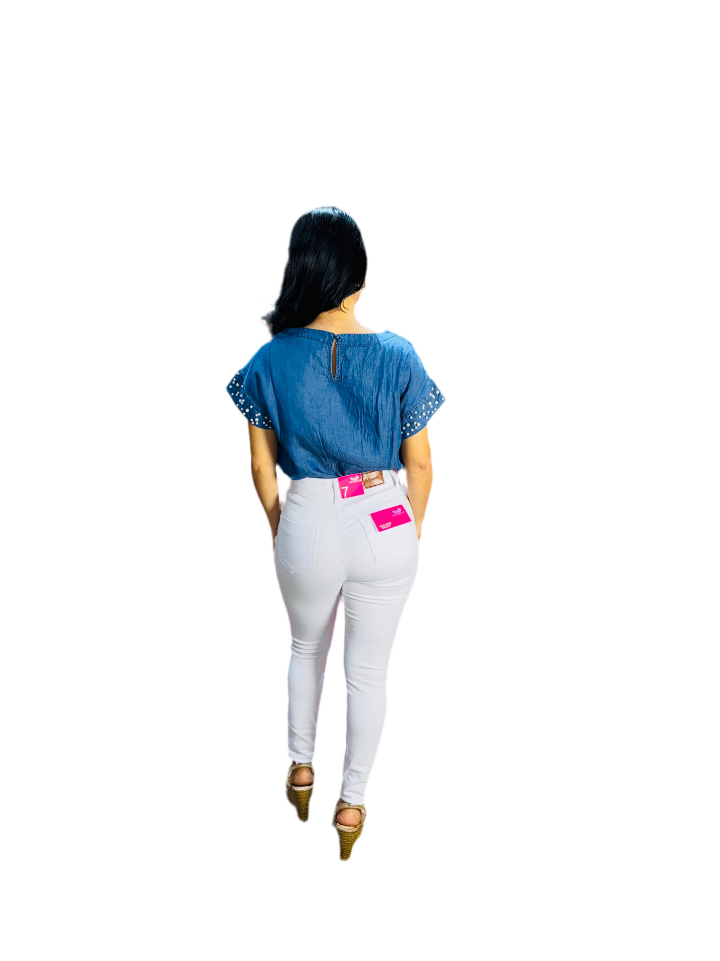 Jeans Pantalon tiro alto blanco Playboy PB11-1880 tallas 3-15 590430