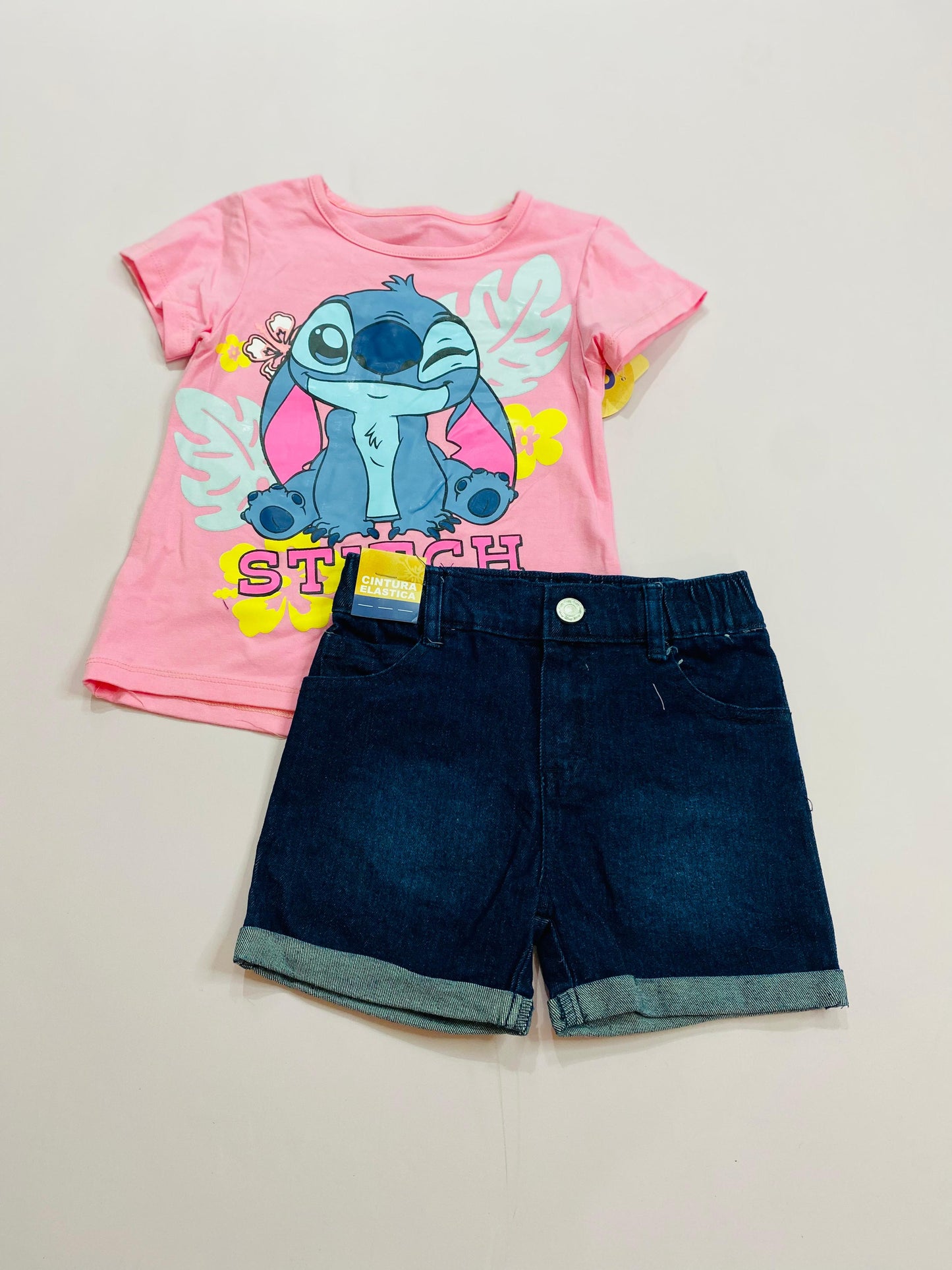 Conjunto para niña short jean Stitch rosado D9-STI-100D 460340