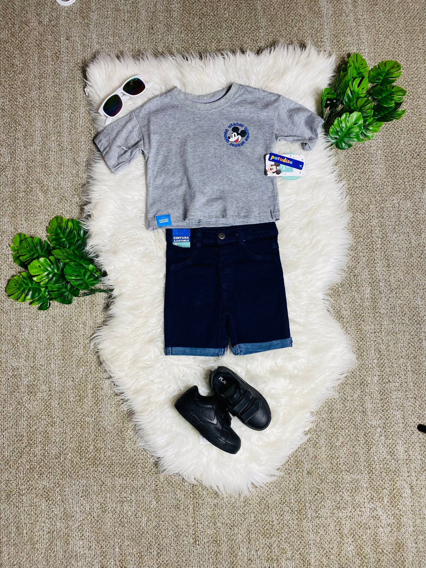 Set conjuntos dos piezas para bebé niño mickey short y camisa 12m a 3T D9-MK-1334B 690345 Gris