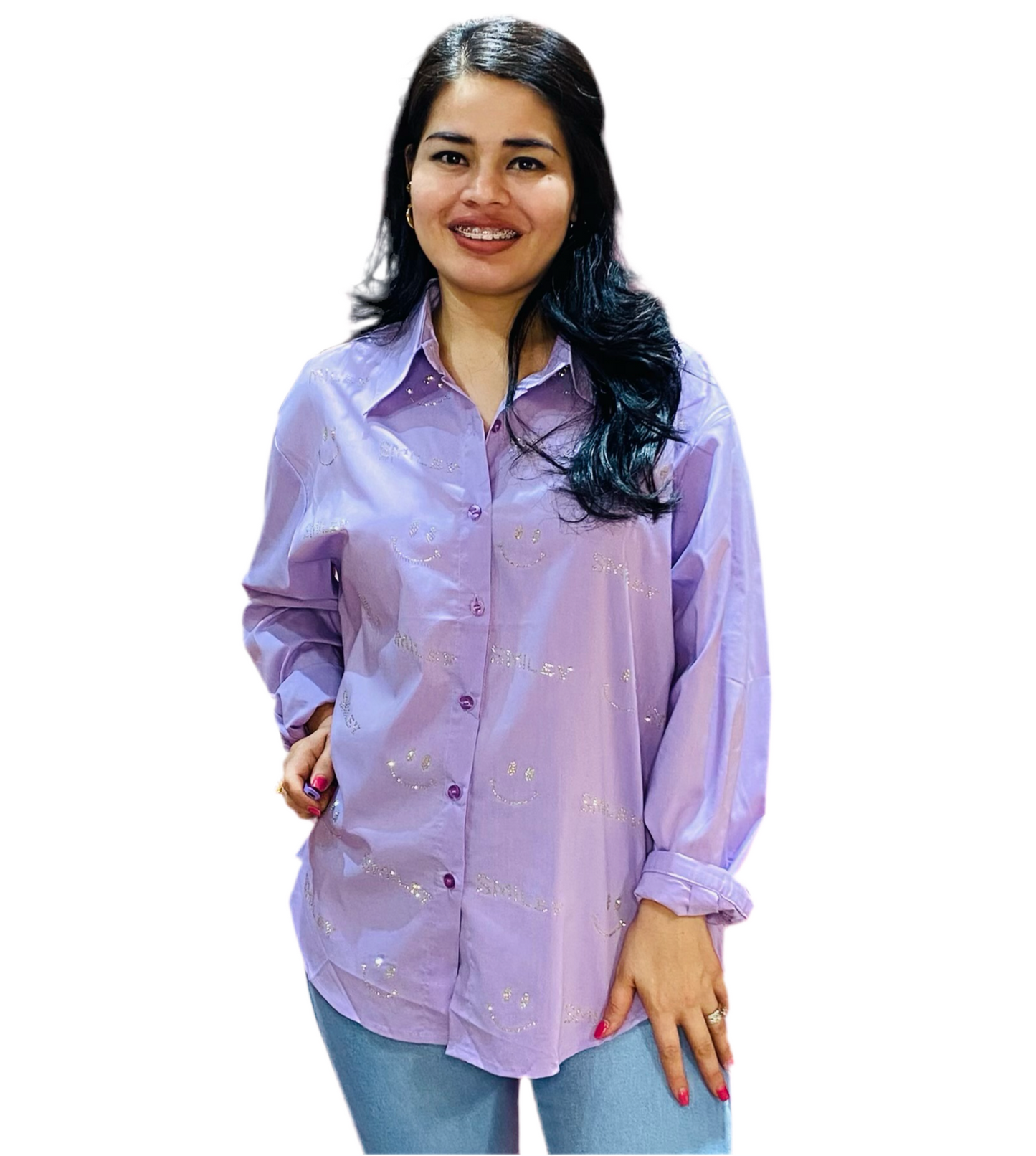 Camisa morada Blusa Dama manga larga happy face smile CTD1198-6 590400
