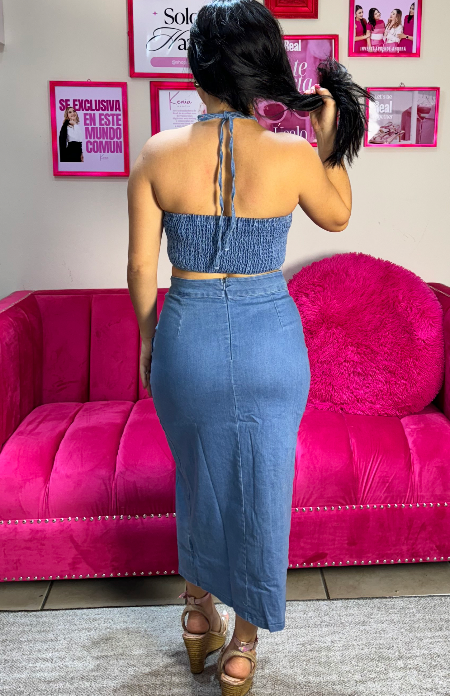 Set de dos piezas para dama mujer blusa top flor Azul Claro CSD1195-14 1090/680