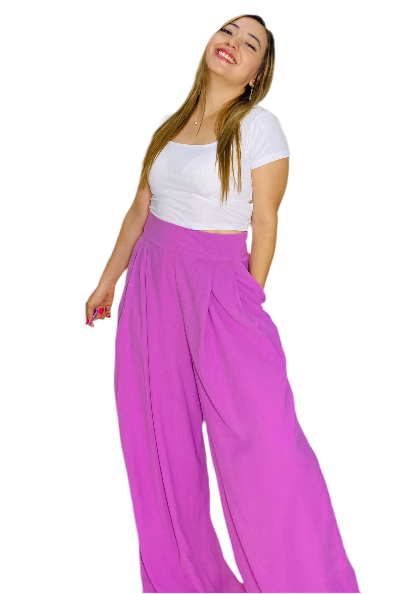 Pantalon de tela Dama Wide Leg morado lila CPD1030-21 690395