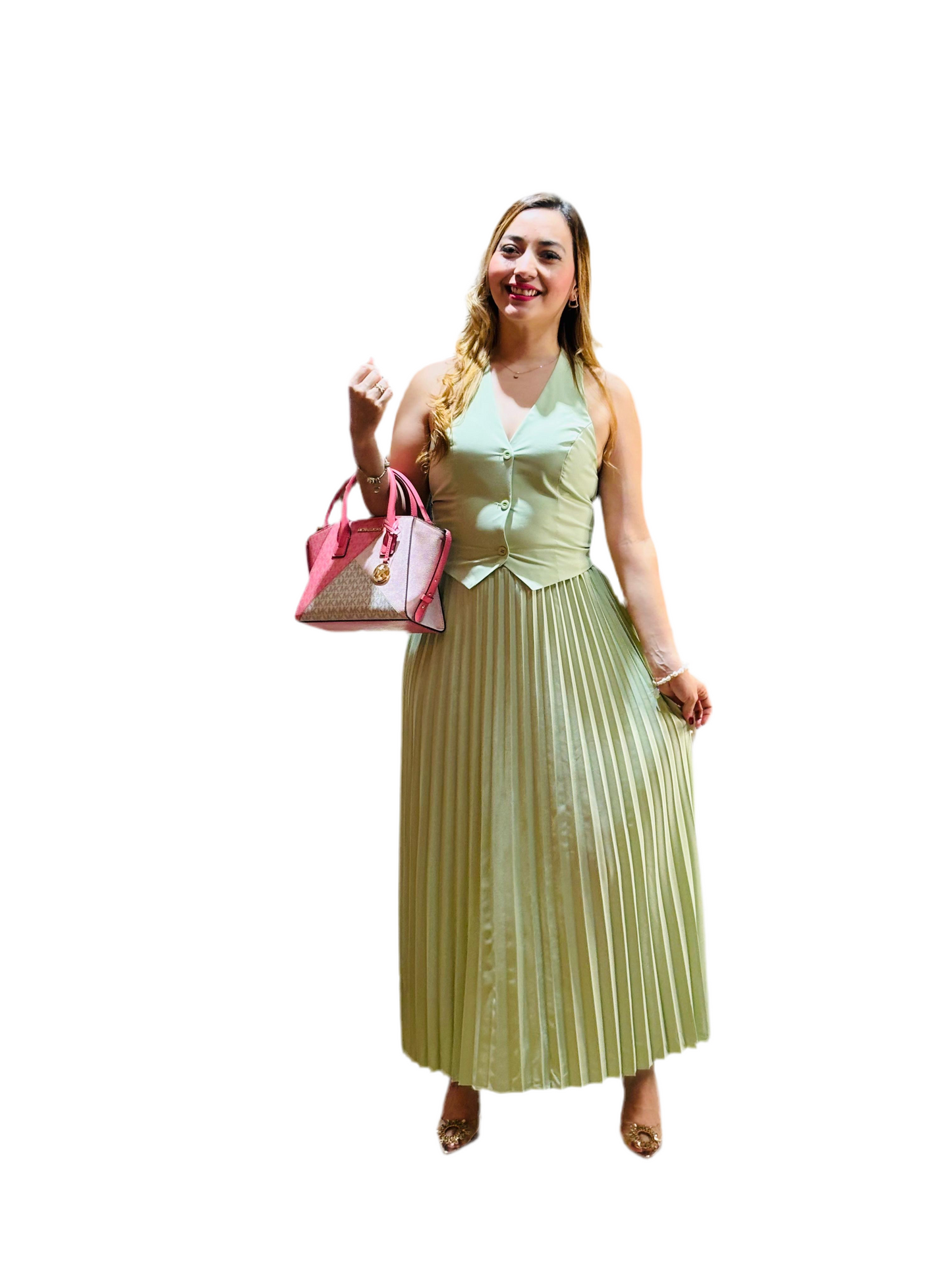 Set de dos piezas falda y top verde mostaza para dama mujer 990790