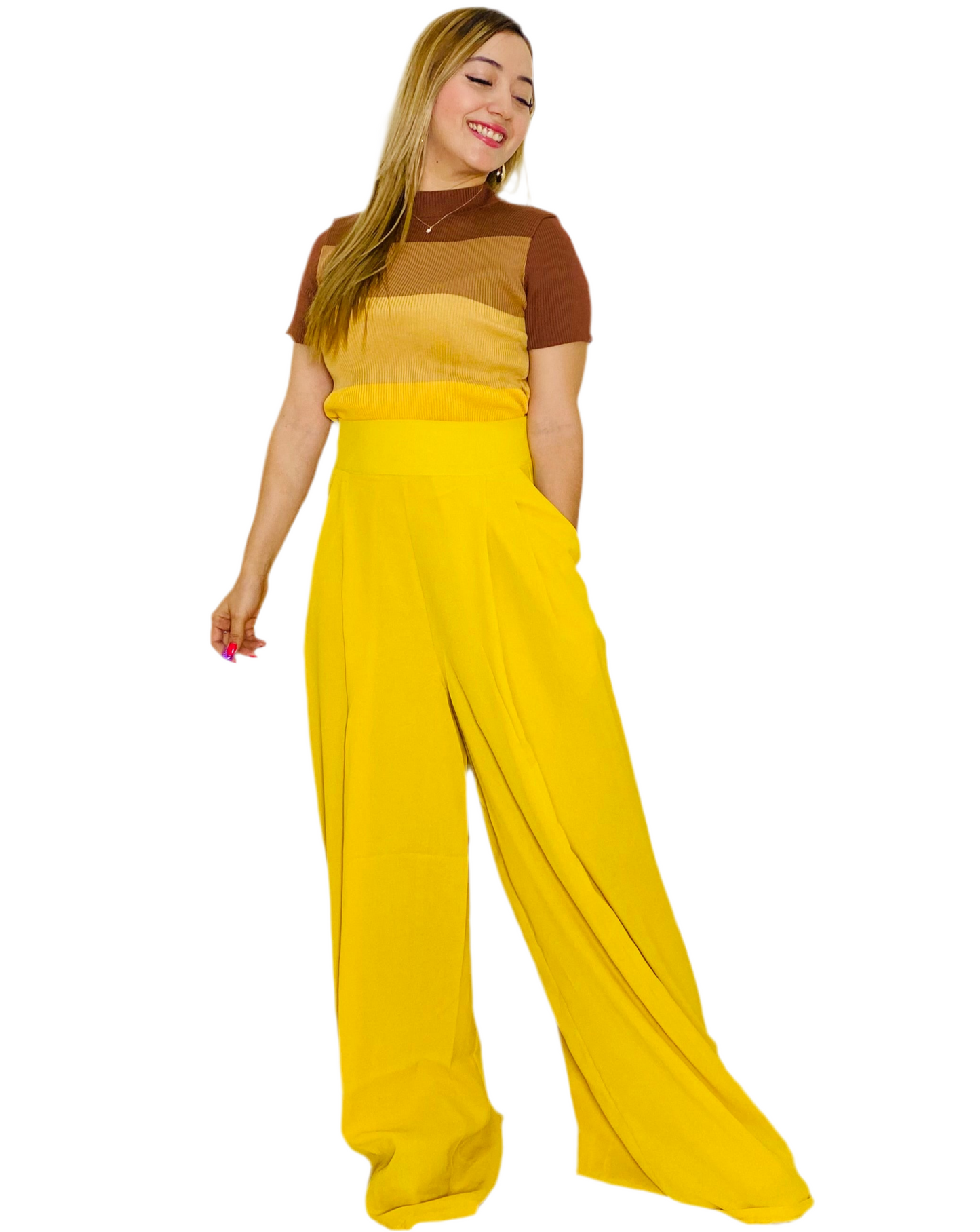 Pantalon de tela Dama Wide Led Amarillo CPD1030-21 690395