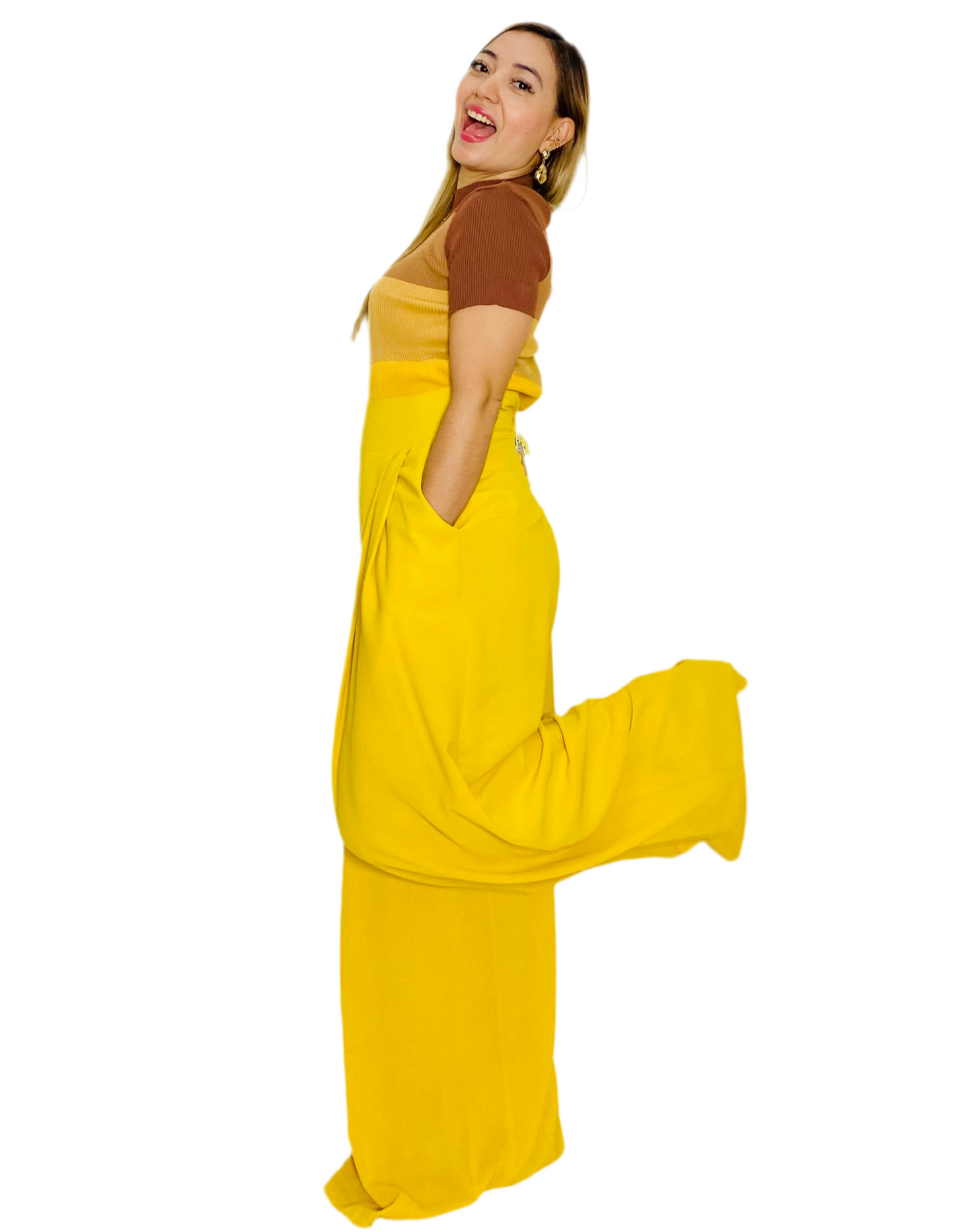 Pantalon de tela Dama Wide Led Amarillo CPD1030-21 690395
