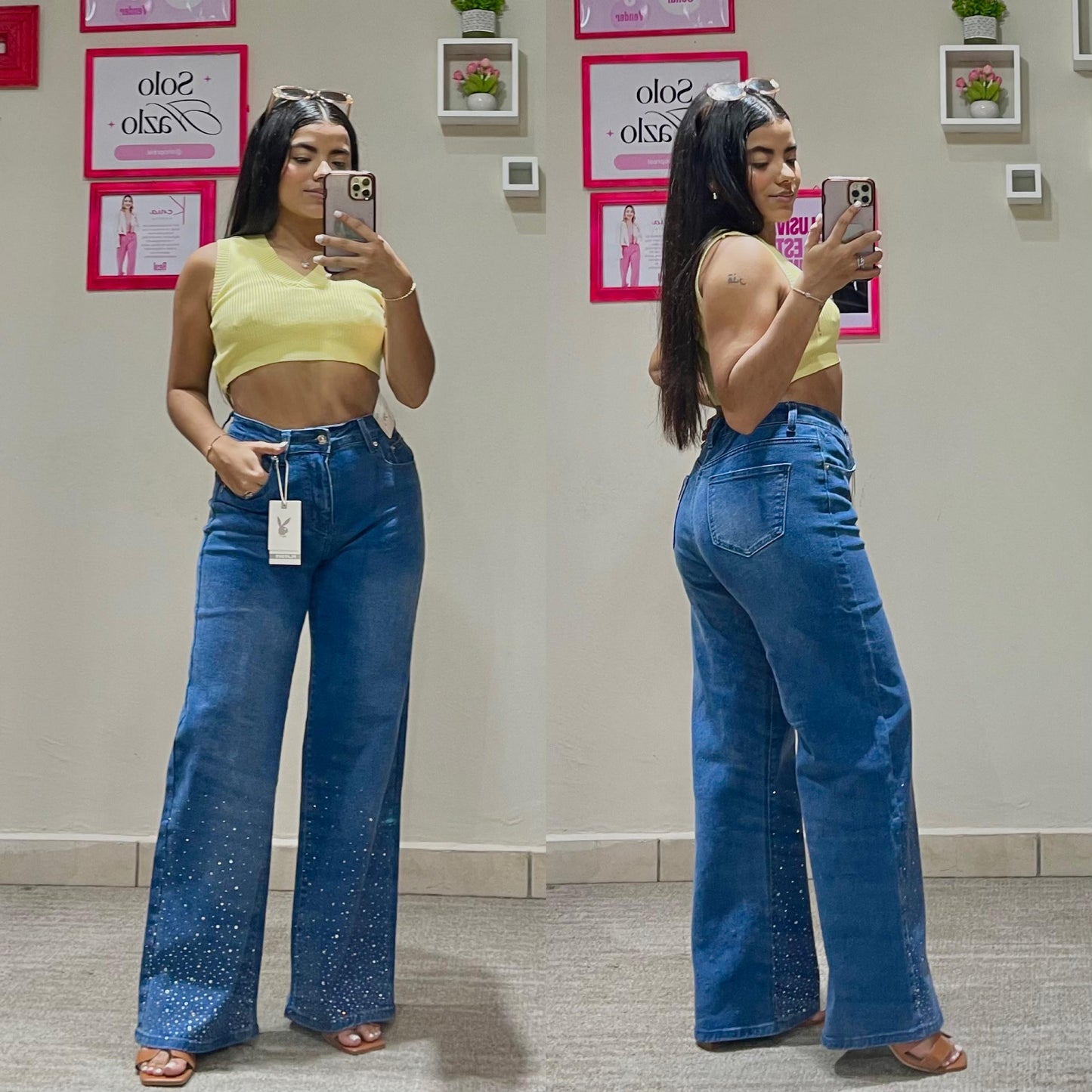 Jeans pantalon mujer azul wide leg playboy PB11-989 tallas 3-15 690/490