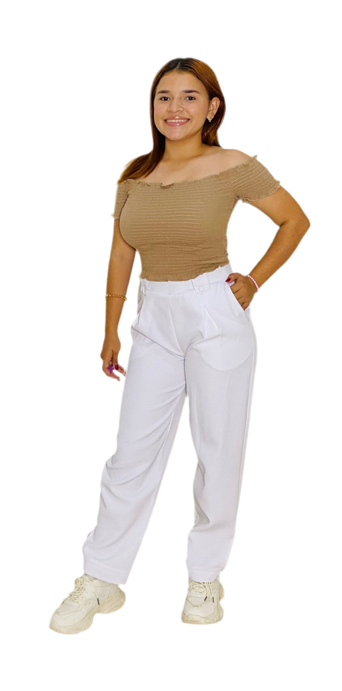 Pantalon tela tiro alto dama mujer Intrigue INT3-1737 blanco 590/390