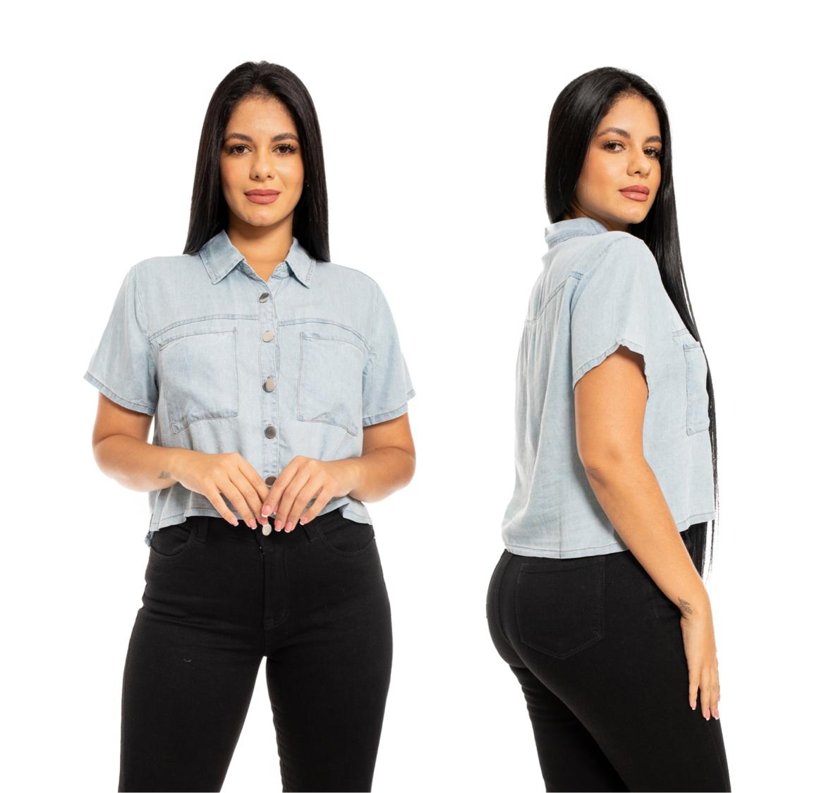 Camisa Jeans para dama mujer azul oscuro y azul claro CTP1183-37 590445