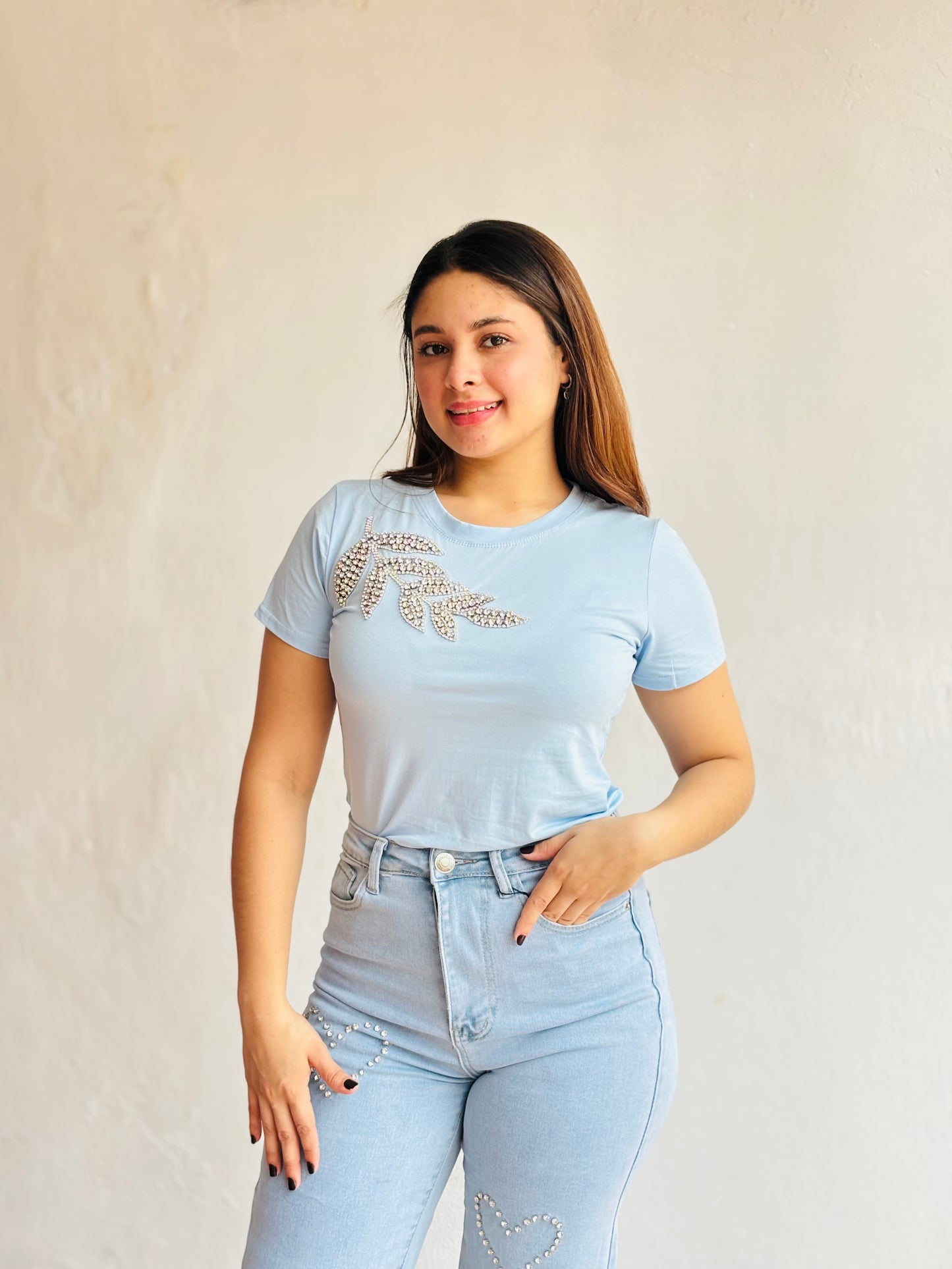Camisa Blusa para Dama azul hojas CTD1227-19 580375