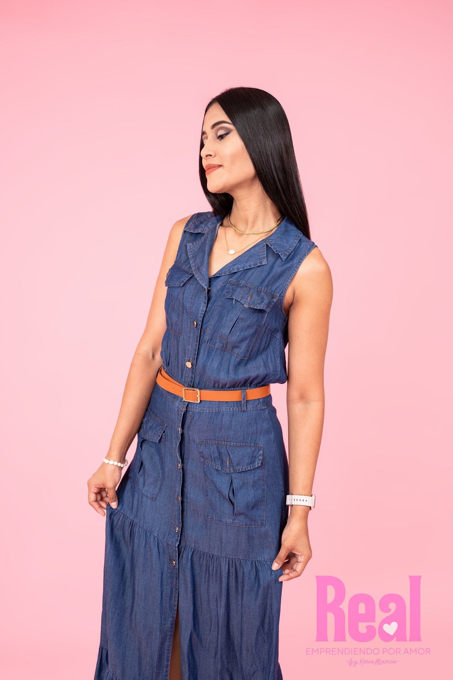 Vestido para dama jeans con faja denim mujer CVD1183-20 790645