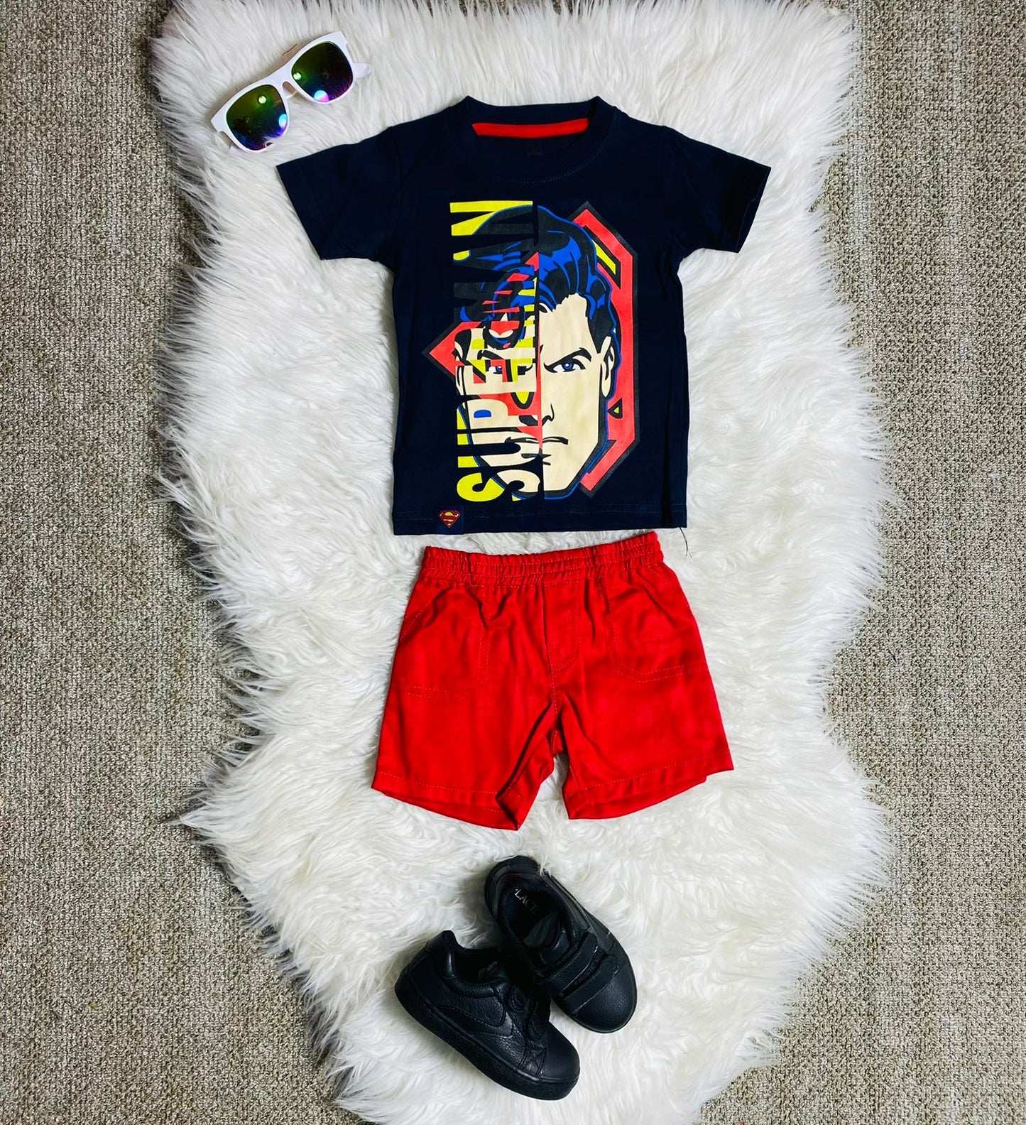 Set conjunto dos piezas para bebe niño super man short y camisa 12m a 3T C9-SM-1026N 690245 Negra