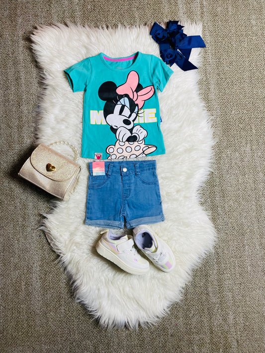 Set conjunto dos piezas minnie short jeans y camisa 12m a 3T D9-MI-1223B azul