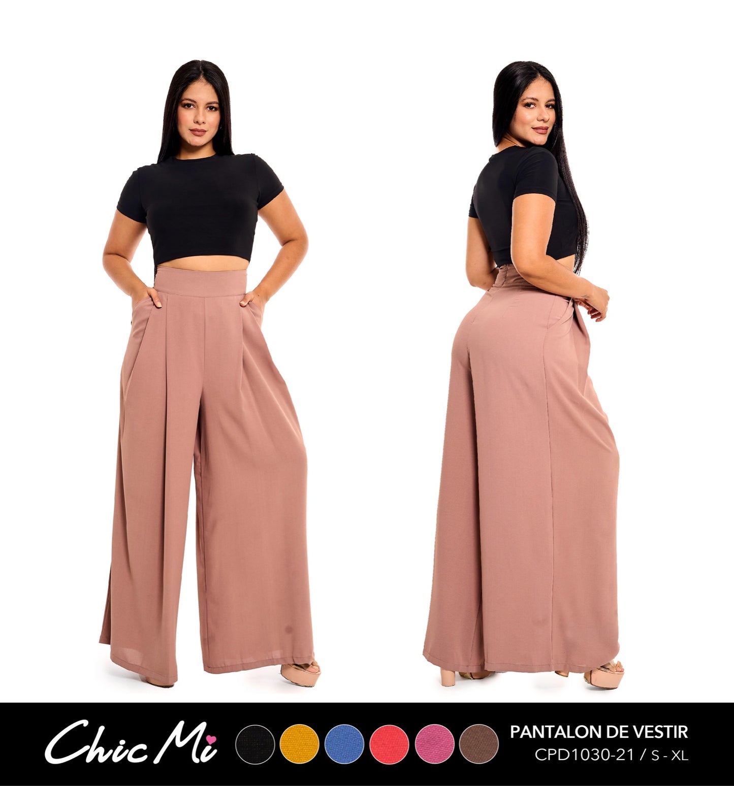 Pantalon de tela Dama Wide Leg morado lila CPD1030-21