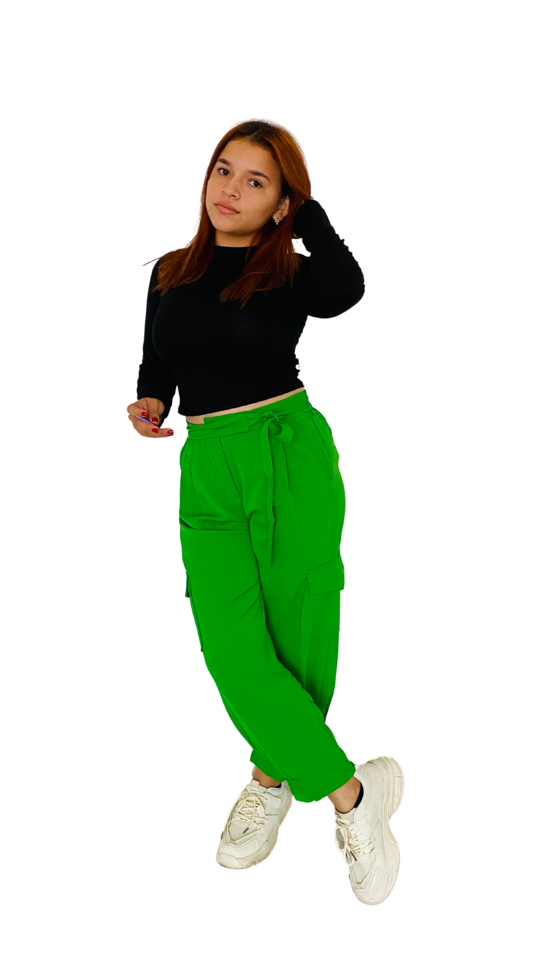 Pantalón tela cargo dama Verde Tallas S M L XL PR3-965