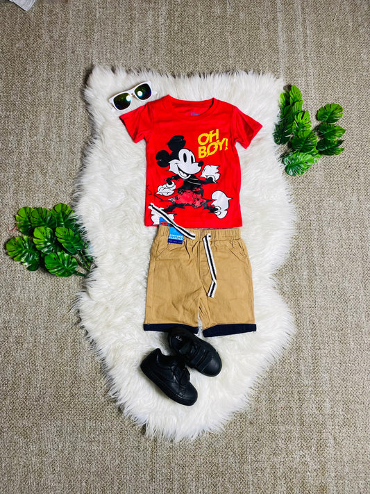 Set conjuntos dos piezas mickey short y camisa 12m a 3T D9-MK-1303B Rojo