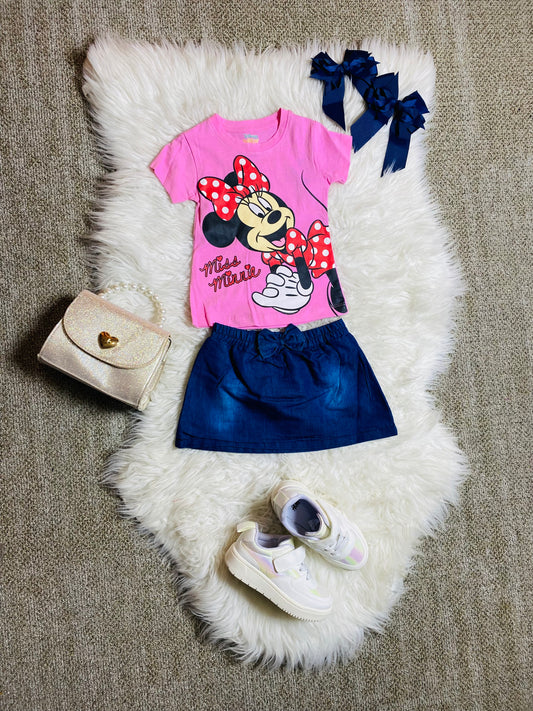 Set conjunto bebe niña minnie camisa y falda 12m a 3T D9-MI-1170B rosado