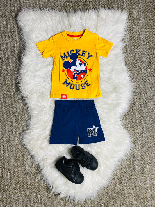 Set conjuntos dos piezas mickey short y camisa 12m a 3T D9-MK-1317B amarillo