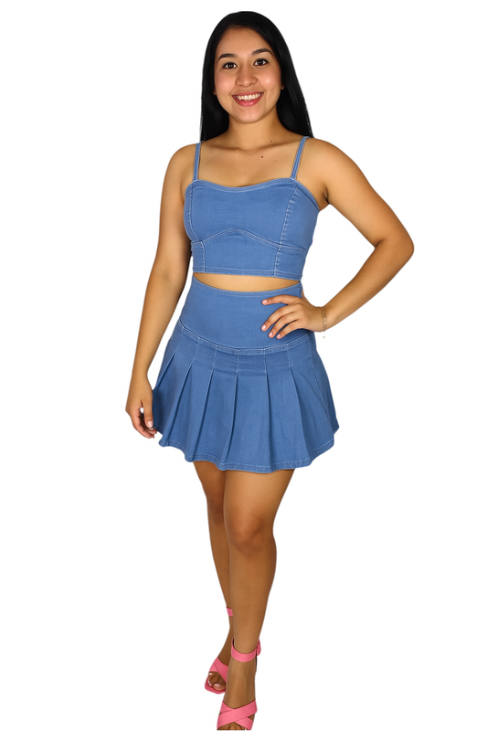 Set de dos piezas falda y camisa jeans para dama mujer Azul Claro CSD1192-19 1090/525