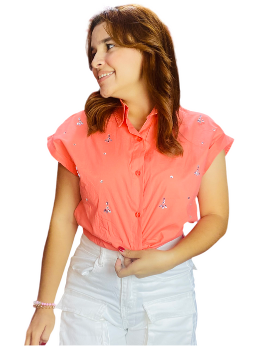 Camisa Blusa Dama top elástico naranja CTD1198-19 490350