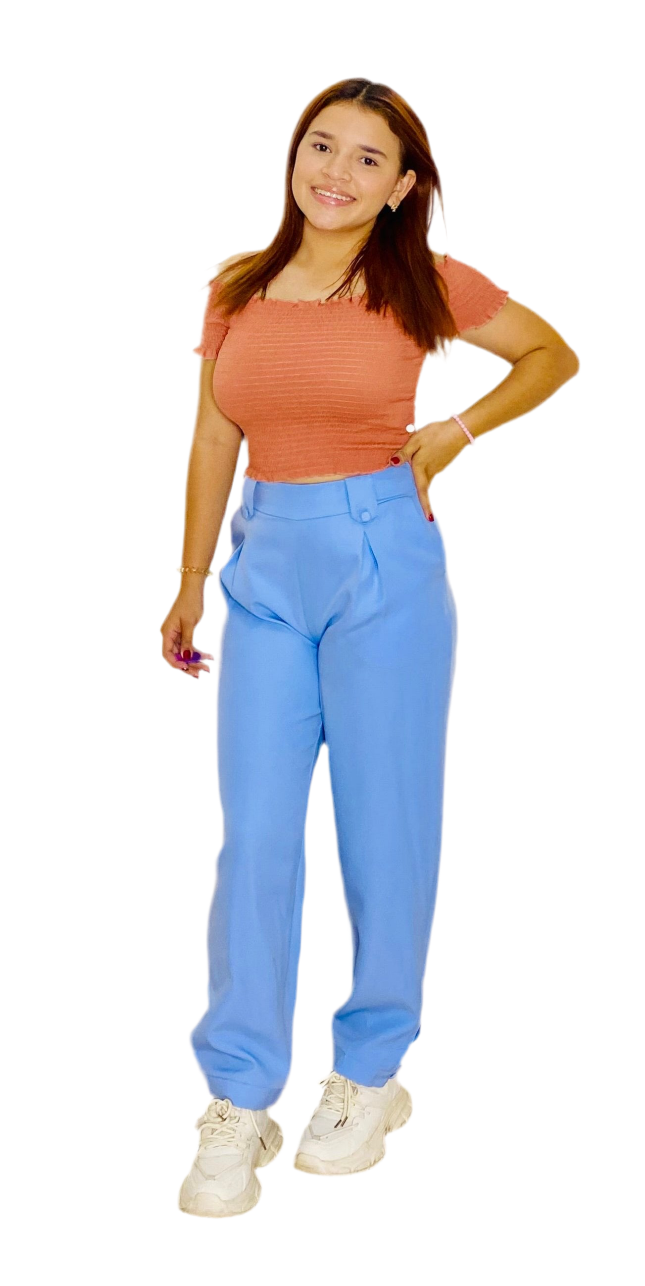 Pantalon tela tiro alto dama mujer azul M L XL INT3-1737 590490