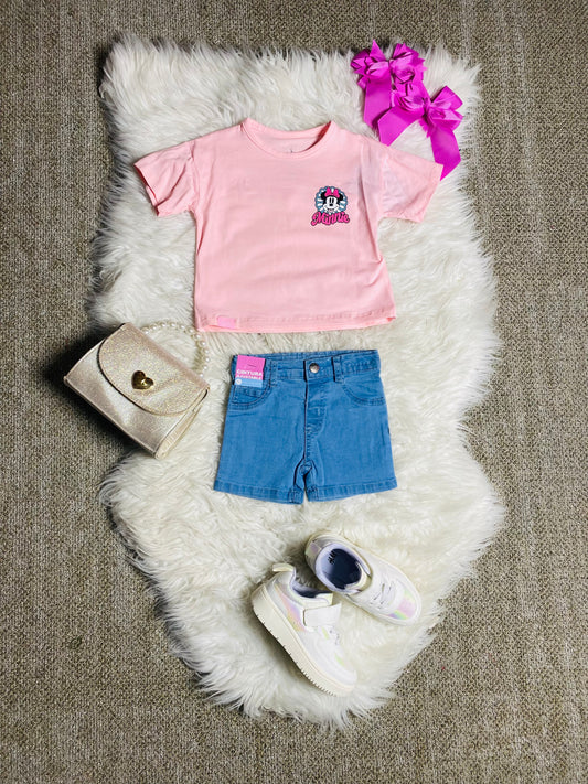 Set conjunto dos piezas minnie short camisa 12m a 3T D9-MI-1256B Rosado claro