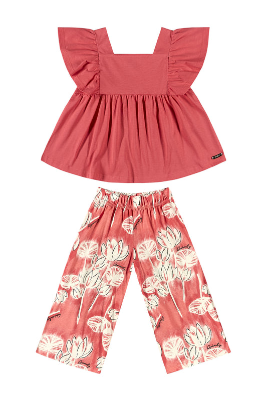 Conjunto set blusa pantalon para niña naranja Quimby 34188-181651