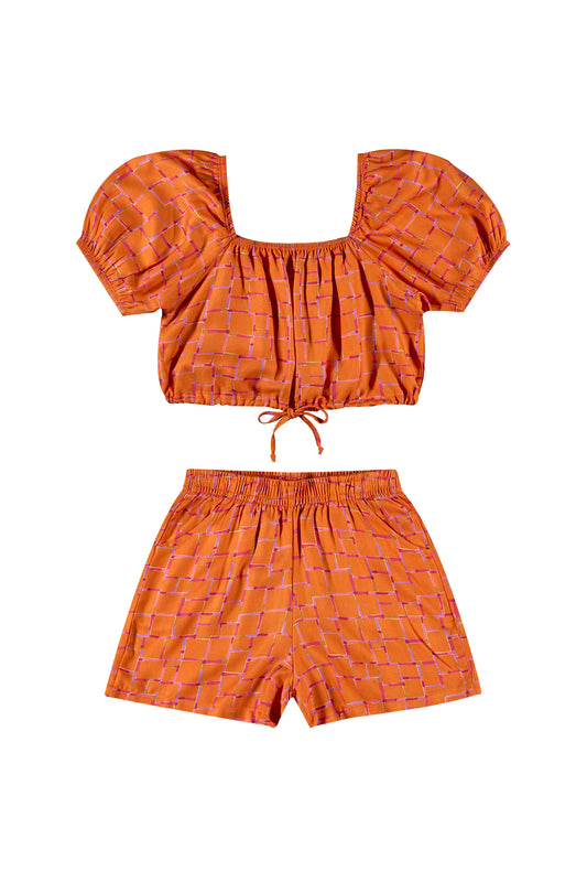 Conjunto para niña short y camisa  naranja gloss 31859