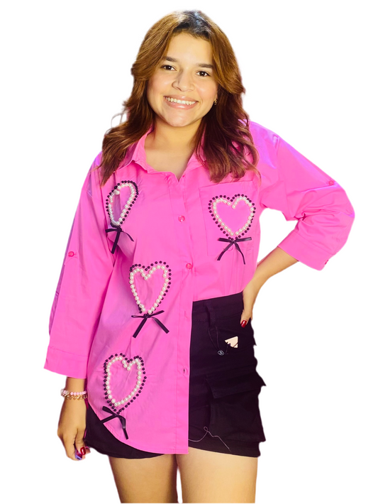 Camisa Blusa Dama manga larga con chongos rosada CTD1198-16 690445