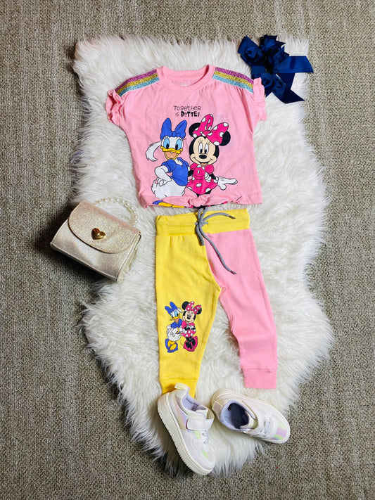 Set conjunto dos piezas minnie camisa jogger colores 12m a 3T D9-MI-1212B rosado