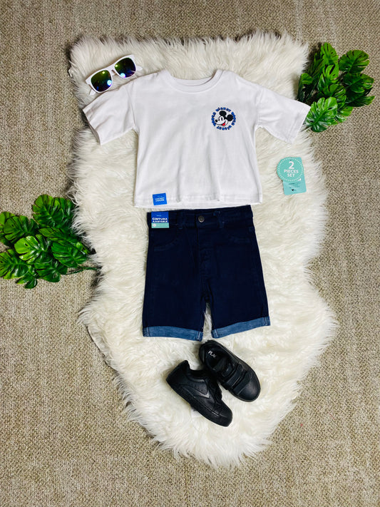 Set conjuntos dos piezas mickey short y camisa 12m a 3T D9-MK-1334B blanco