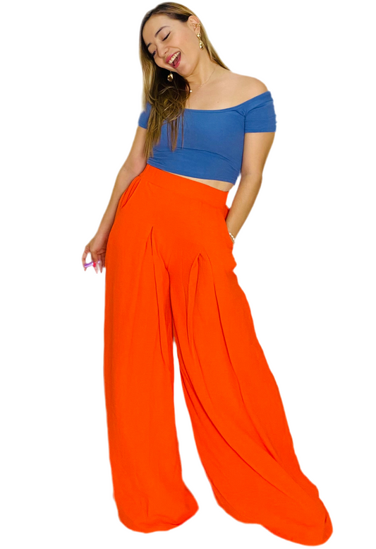 Pantalon de tela Dama Wide Leg Anaranjado CPD1030-21 690445