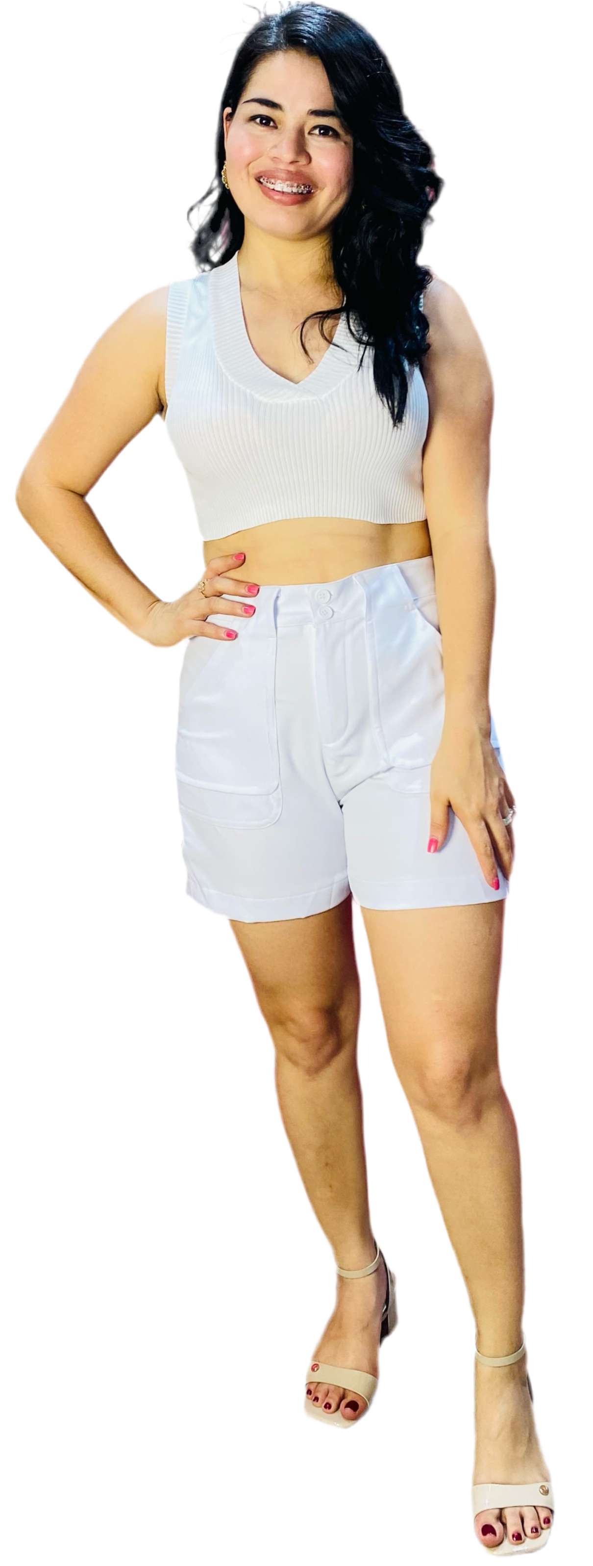 Short tiro alto tela formal blanco  INT7-1739 445299