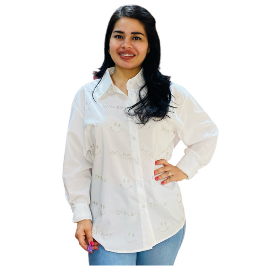 Camisa blanca Blusa Dama happy face smile CTD1198-6 590445