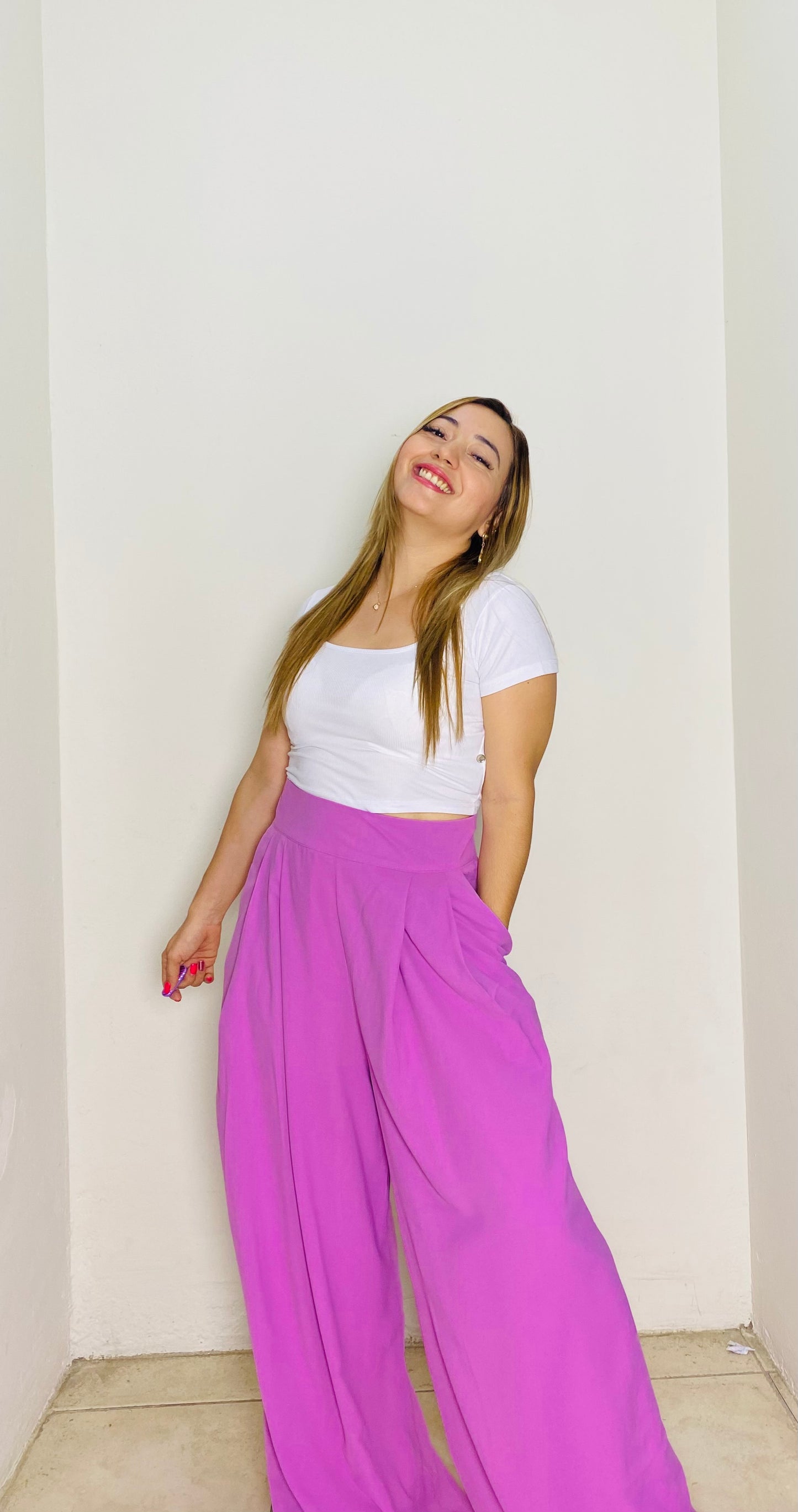 Pantalon de tela Dama Wide Leg morado lila CPD1030-21