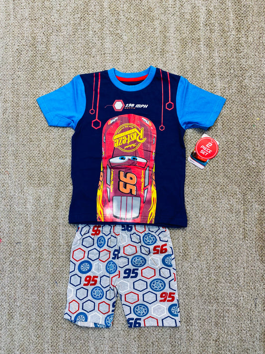 Set conjunto dos piezas camisa y short cars 2 a 8 años azul navy