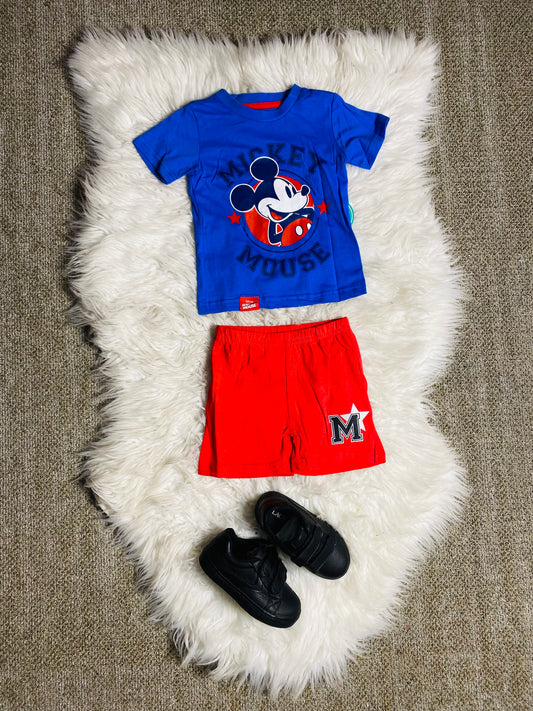 Set conjuntos dos piezas mickey short y camisa 12m a 3T D9-MK-1317B azul