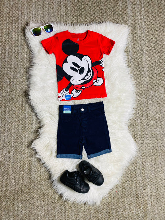 Set conjuntos dos piezas mickey short y camisa 12m a 3T D9-MK-1333B rojo