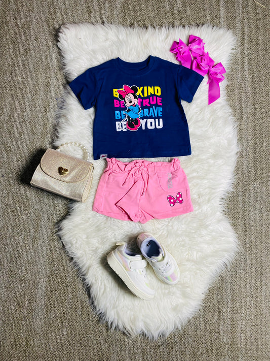 Set conjunto dos piezas minnie short camisa 12m a 3T D9-MI-1196B azul