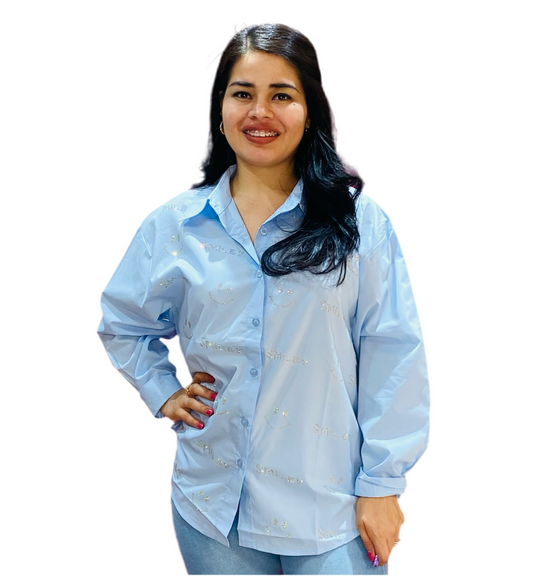 Camisa azul Blusa Dama happy face smile CTD1198-6 590445