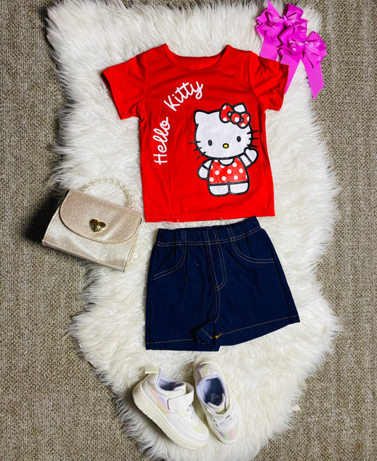 Set conjunto dos piezas para niña hello kitty 2 a 8 años H9-HK-102D rojo