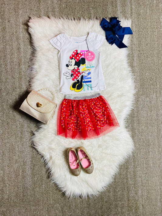 Set conjunto dos piezas minnie falda tutu y camisa 12m a 3T D9-MI-1199B Blanco