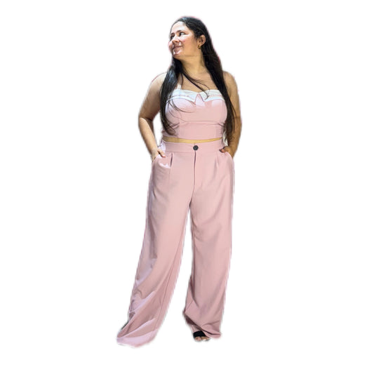 Set de dos piezas formal para dama mujer rosado camisa y pantalon CSD1187-14