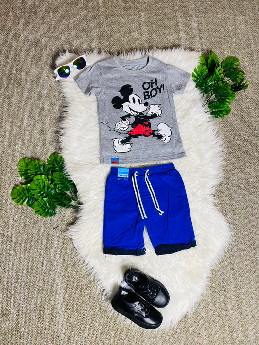 Set conjuntos dos piezas mickey short y camisa 12m a 3T D9-MK-1303B Gris