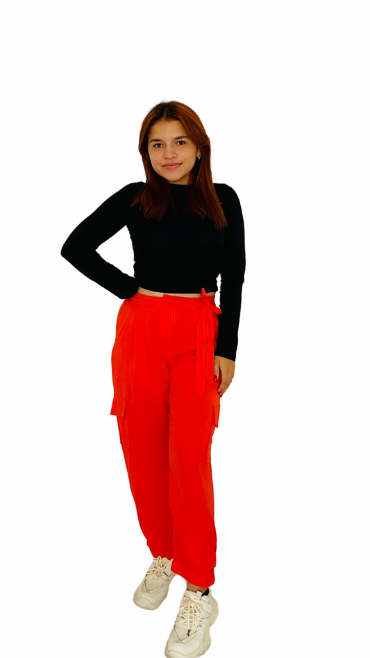 Pantalón tela cargo dama Naranja Tallas S M L XL PR3-965