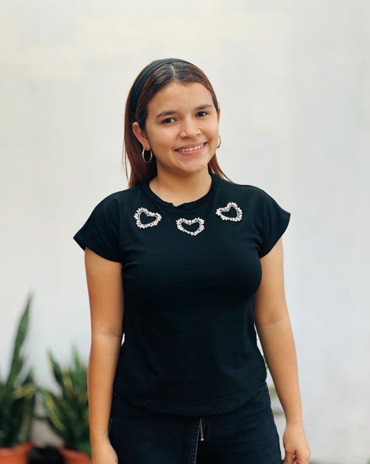 Camisa corazones brillantes negra S-XL IN1-2219